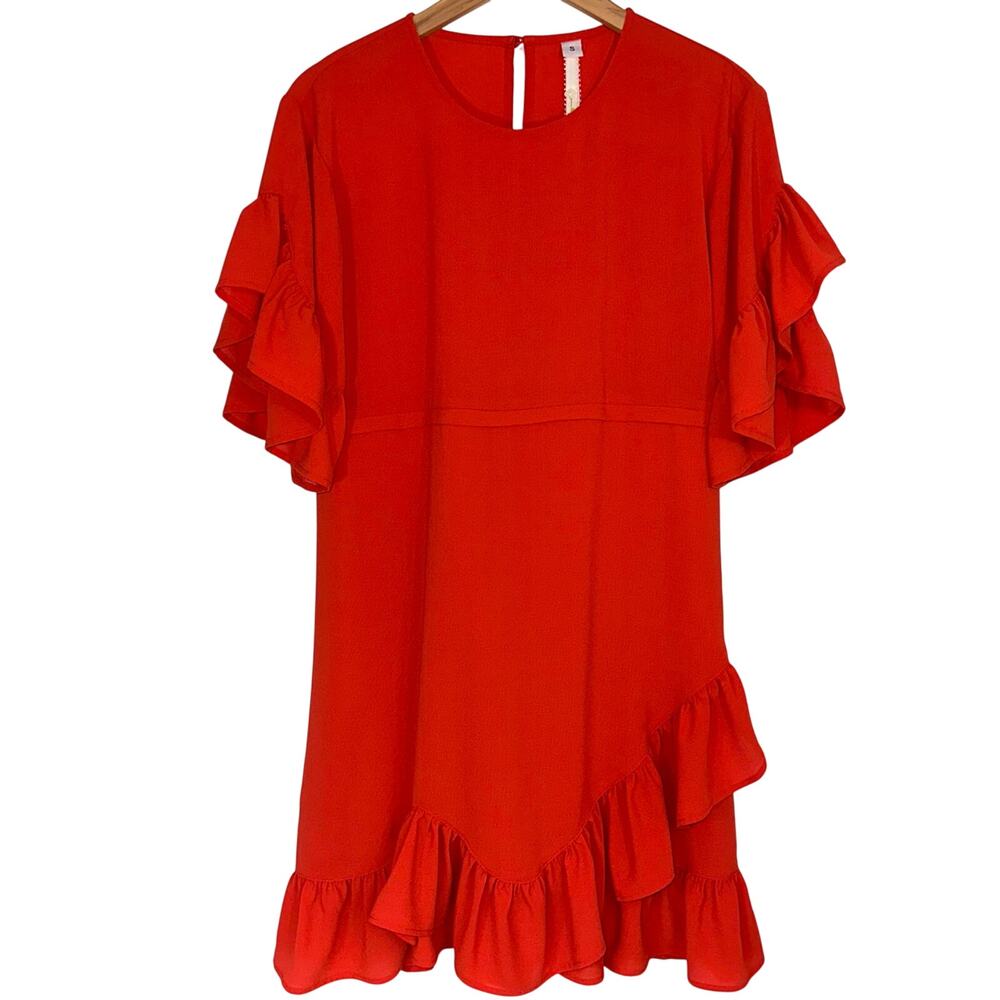 Uncle Frank Red Ruffle Flutter Short Sleeve Mini Dress Size Small